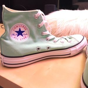 Mint green high top converse size 8
